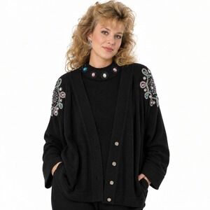 Alexa Grace Sweater Set‎ Womens XL Black Beaded Embellished Vintage Twin Set